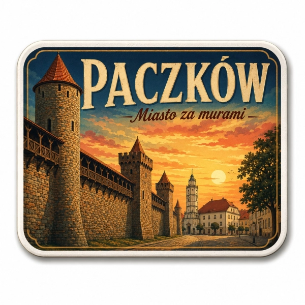 Magnes pamiątkowy Paczków z motywem średniowiecznych murów obronnych