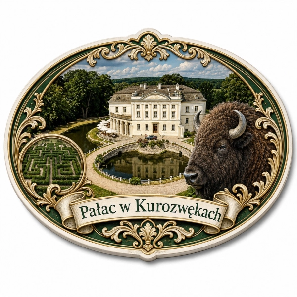 Magnes pamiątkowy z motywem Pałacu w Kurozwękach