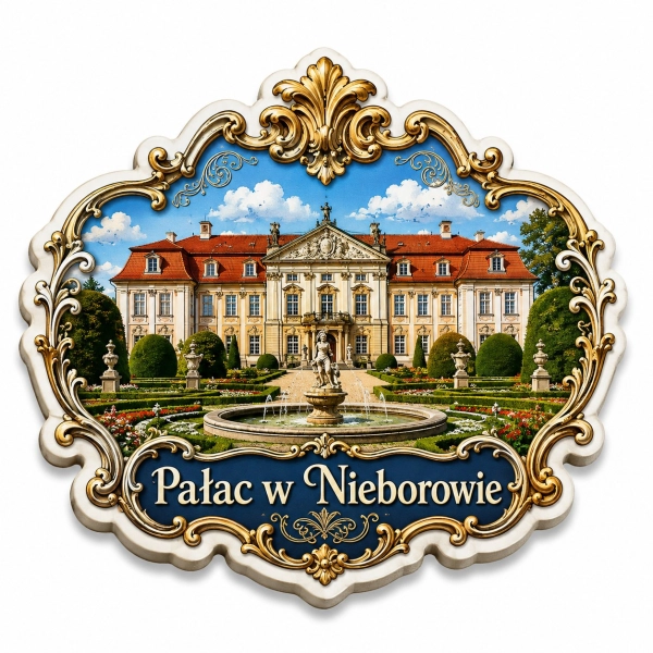 Magnes pamiątkowy Pałac w Nieborowie z motywem ogrodu i fontanny