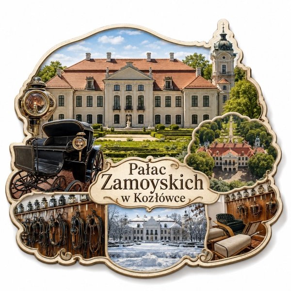 Magnes pamiątkowy z motywem Pałacu Zamoyskich w Kozłówce