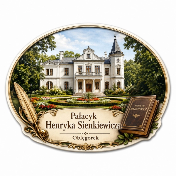 Pamiątkowy magnes z motywem Pałacyku Henryka Sienkiewicza w Oblęgorku