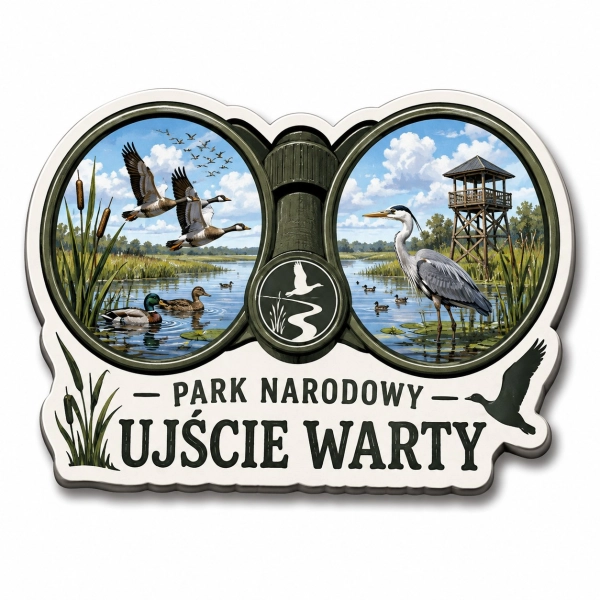 Magnes pamiątkowy Park Narodowy Ujście Warty z motywem ptaków i jeziora