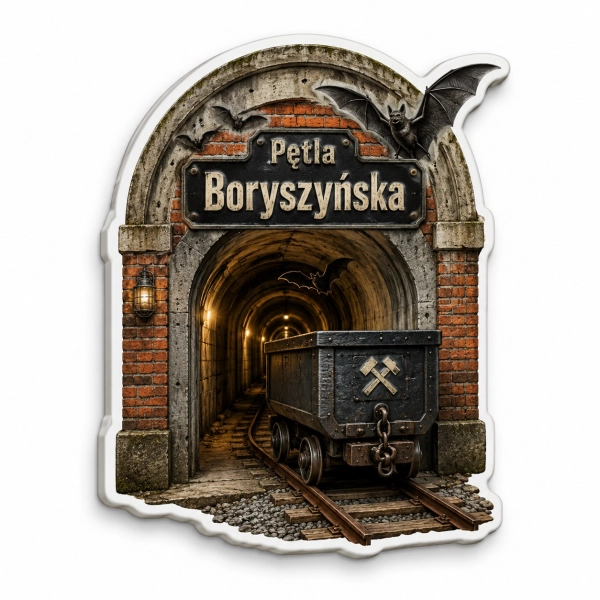 Magnes pamiątkowy Pętla Boryszyńska z motywem podziemnej trasy turystycznej