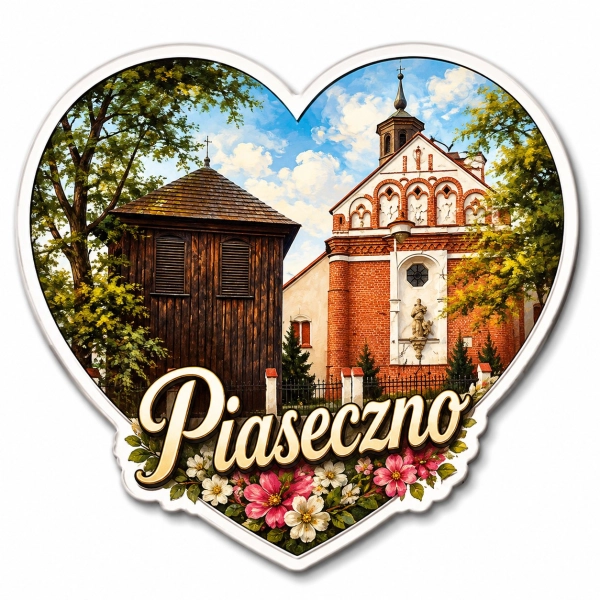 Magnes Piaseczno z motywem świątyni i wieży
