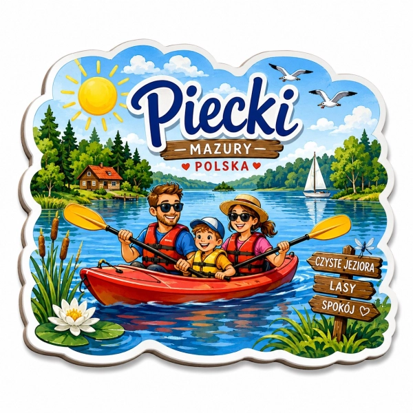 Magnes Piecki z motywem kajaków na jeziorze