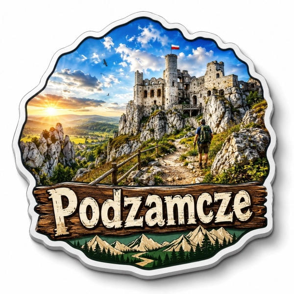 Magnes Podzamcze z widokiem na zamek o zachodzie słońca