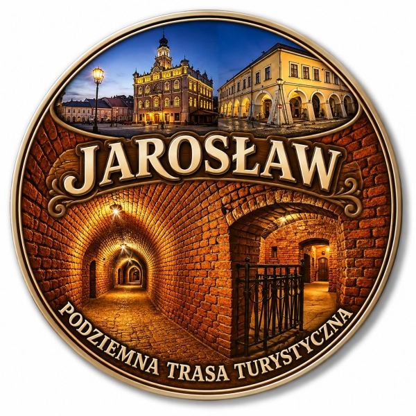 Magnes pamiątkowy z motywem Podziemnej Trasy Turystycznej w Jarosławiu