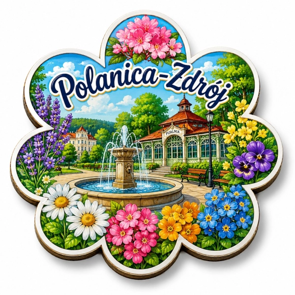Pamiątkowy magnes Polanica-Zdrój z motywem krajobrazowym