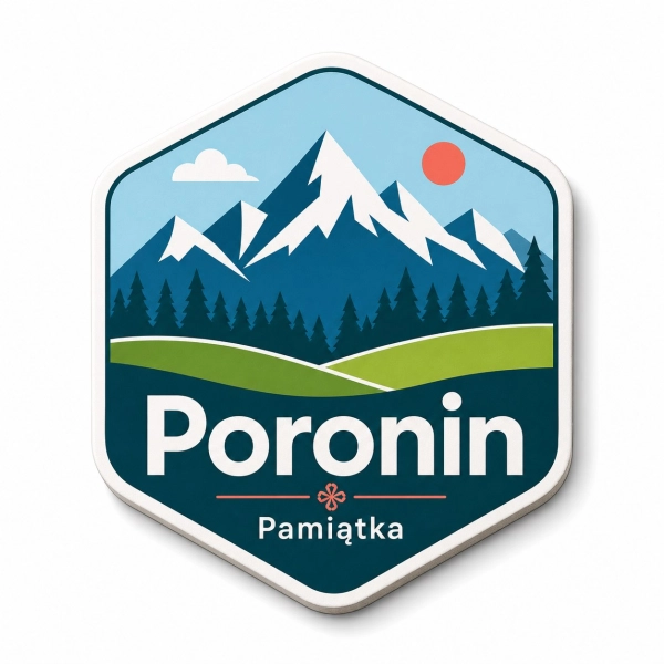 Magnes pamiątkowy Poronin z motywem górskim i leśnym