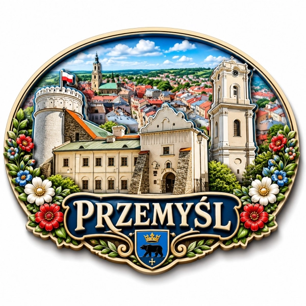 Magnes pamiątkowy Przemyśl z panoramą miasta
