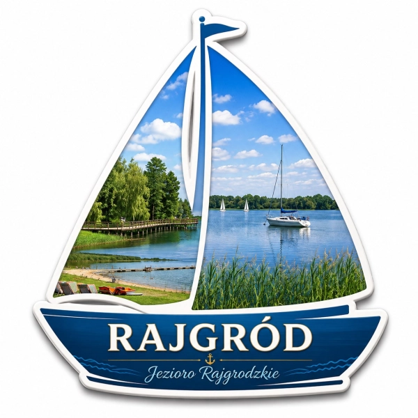 Pamiątkowy magnes Rajgród z Jeziorem Rajgrodzkim