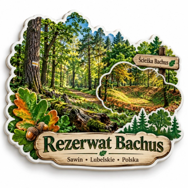 Magnes pamiątkowy Rezerwat Bachus z motywem przyrodniczym