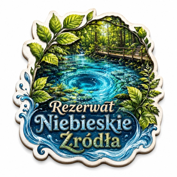 Pamiątkowy magnes Rezerwat Niebieskie Źródła w województwie łódzkim