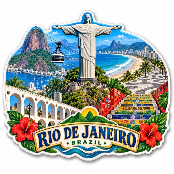 Pamiątkowy magnes z Rio de Janeiro z wizerunkiem Chrystusa Zbawiciela