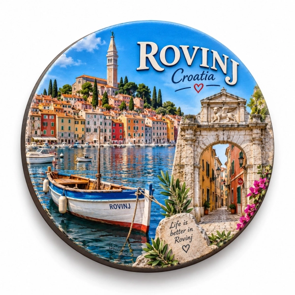Magnes pamiątkowy z widokiem na Rovinj w Chorwacji