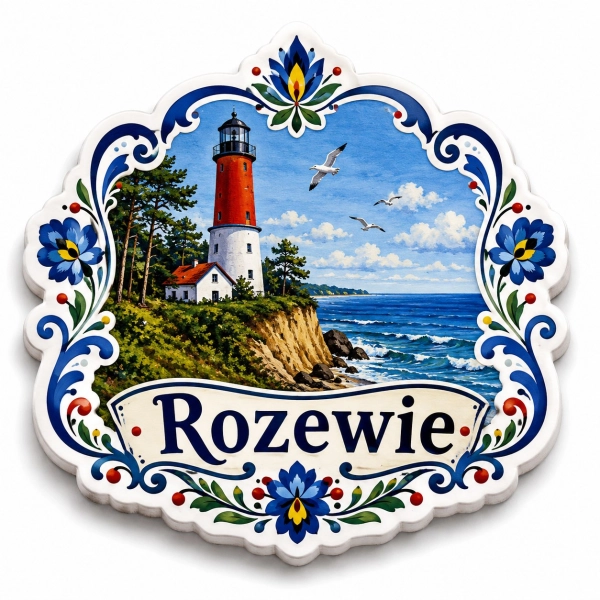 Magnes pamiątkowy Rozewie z latarnią morską nad morzem