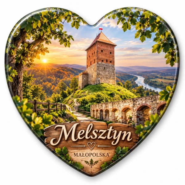 Magnes turystyczny przedstawiający ruiny zamku w Melsztynie