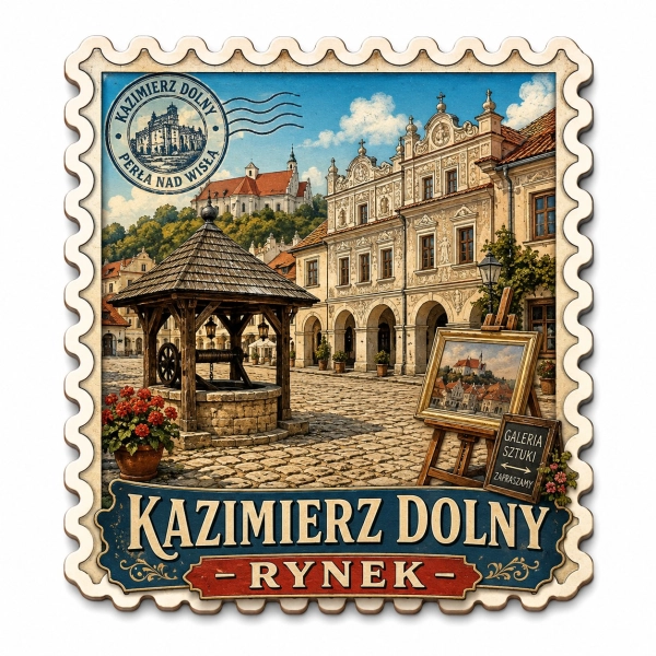 Magnes pamiątkowy przedstawiający Rynek w Kazimierzu Dolnym