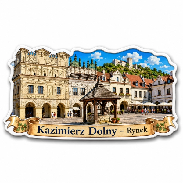 Magnes pamiątkowy przedstawiający Rynek w Kazimierzu Dolnym