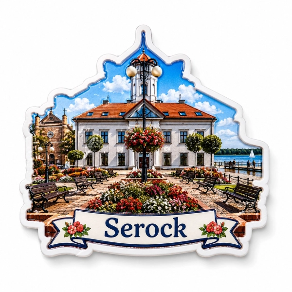 Magnes Serock z motywem budynku z czerwoną dachówką