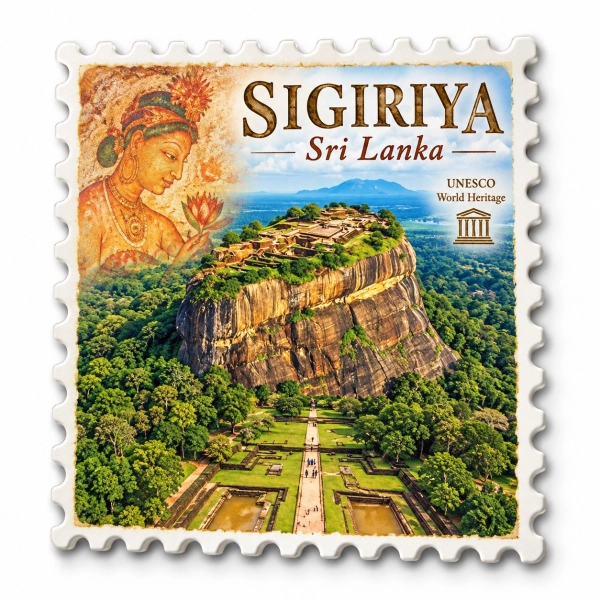 Magnes pamiątkowy z motywem Sigiriya — skalnej twierdzy