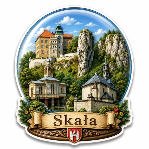 Magnes pamiątkowy Skała z widokiem zamku, lasu, skał i wody
