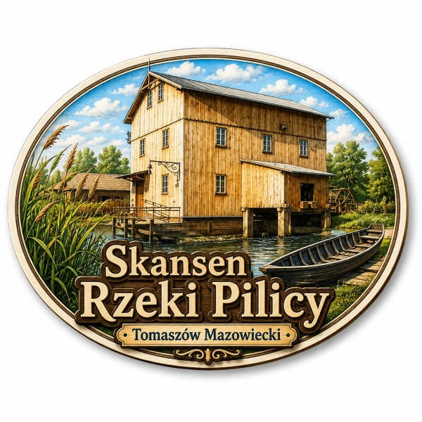 Magnes Skansen Rzeki Pilicy z motywem drewnianego młyna nad rzeką