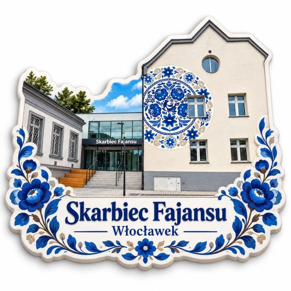 Magnes pamiątkowy Skarbiec Fajansu we Włocławku z motywem kwiatów folkowych
