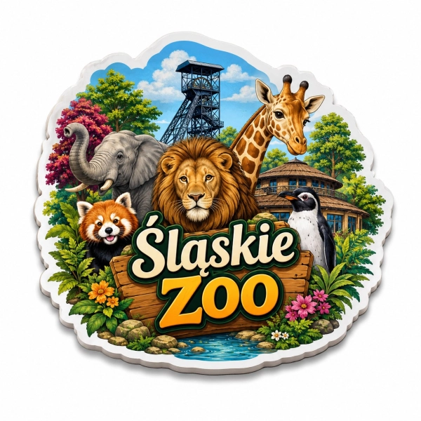 Magnes pamiątkowy Śląskie Zoo z motywem zwierząt