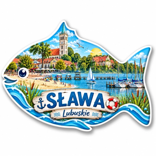 Magnes turystyczny Sława na białej płycie HDF