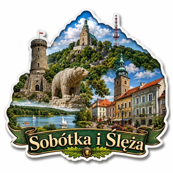 Magnes Sobótka i Ślęża z motywem zamku i rzeźby niedźwiedzia