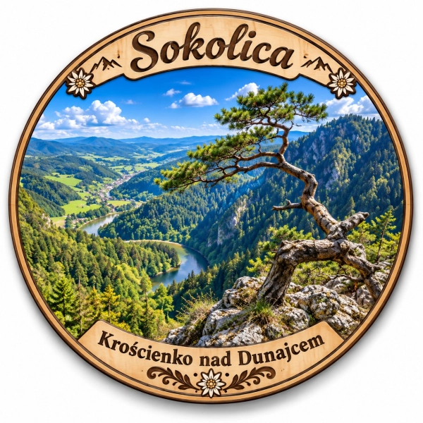 Magnes turystyczny z widokiem na Sokolicę w Pieninach