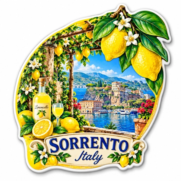 Magnes pamiątkowy Sorrento z widokiem, limonkami i winem