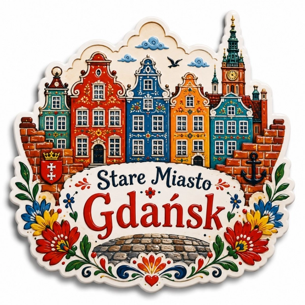 Pamiątkowy magnes Stare Miasto Gdańsk z motywem historycznych kamienic