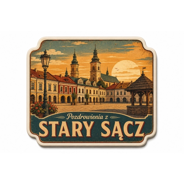 Magnes Stary Sącz z motywem panoramy miasta