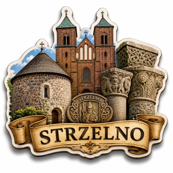 Magnes pamiątkowy Strzelno z motywem kościoła