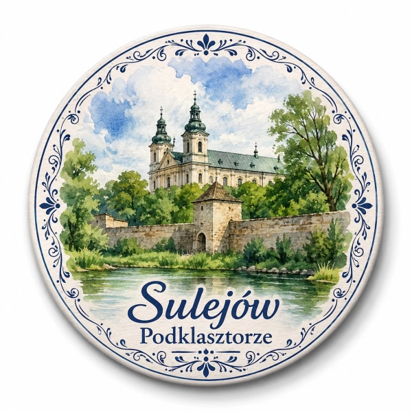 Pamiątkowy magnes Sulejów Podklasztorze z motywem klasztoru