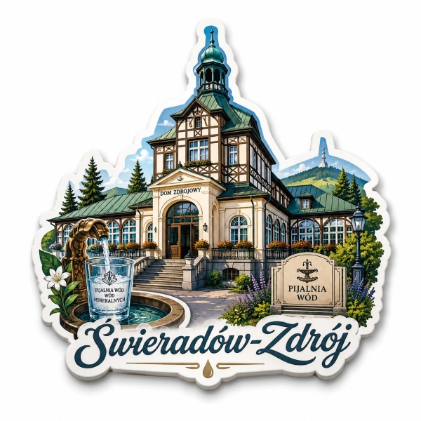 Magnes pamiątkowy Świeradów-Zdrój z motywem Domu Zdrojowego
