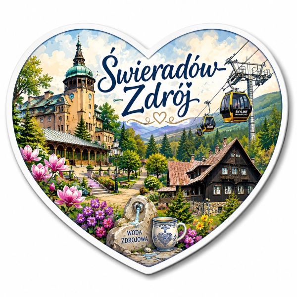 Magnes Świeradów-Zdrój z motywem zamku, fontanny i parku linowego