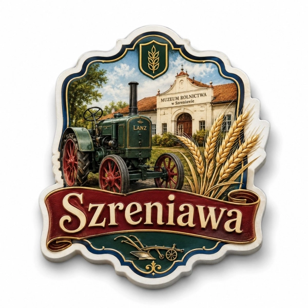 Magnes pamiątkowy Szreniawa z motywem Muzeum Rolnictwa