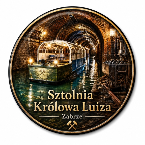 Magnes pamiątkowy przedstawiający wodny tunel Sztolni Królowa Luiza