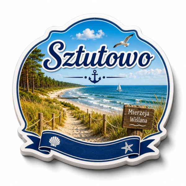 Pamiątkowy magnes Sztutowo z motywem plaży nad morzem i lasu