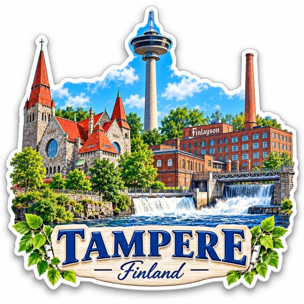 Magnes pamiątkowy z motywem Tampere w Finlandii