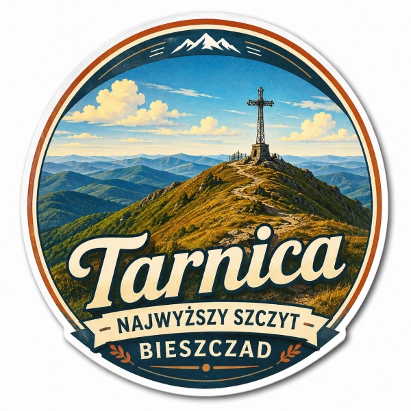 Magnes pamiątkowy Tarnica z widokiem na szczyt i krzyż