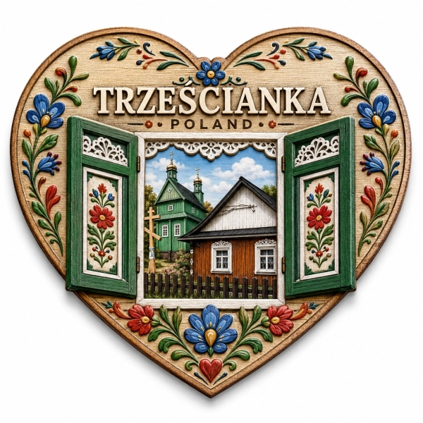 Magnes Trześcianka z motywem tradycyjnej wsi polskiej