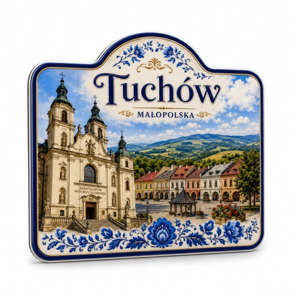 Magnes pamiątkowy Tuchów z motywem kościoła