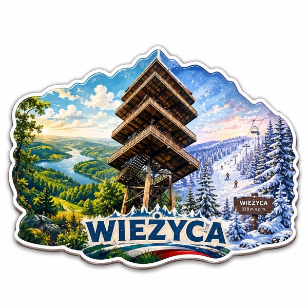 Magnes pamiątkowy Wieżyca z widokiem na wieżę widokową