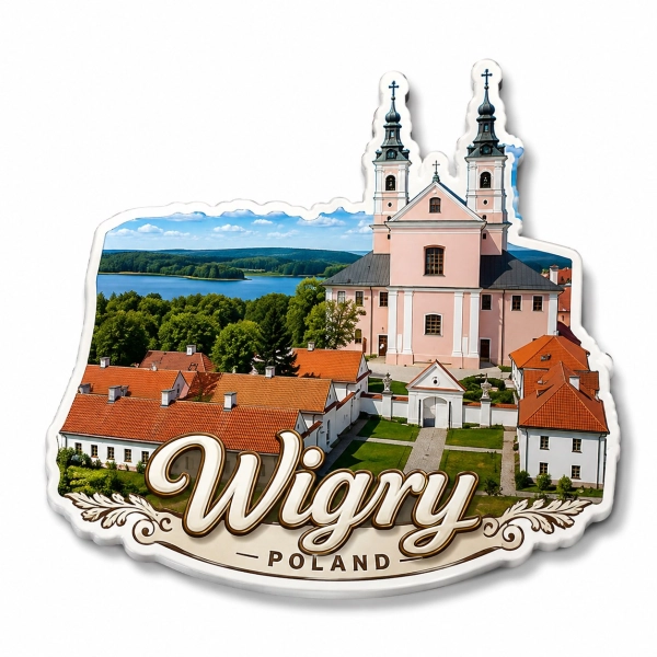 Pamiątkowy magnes Wigry z motywem kościoła