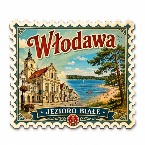 Magnes Włodawa i Jezioro Białe z motywem kościoła i jeziora