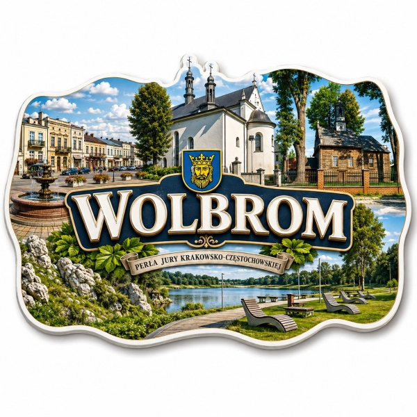 Magnes Wolbrom z motywem kościoła i fontanny